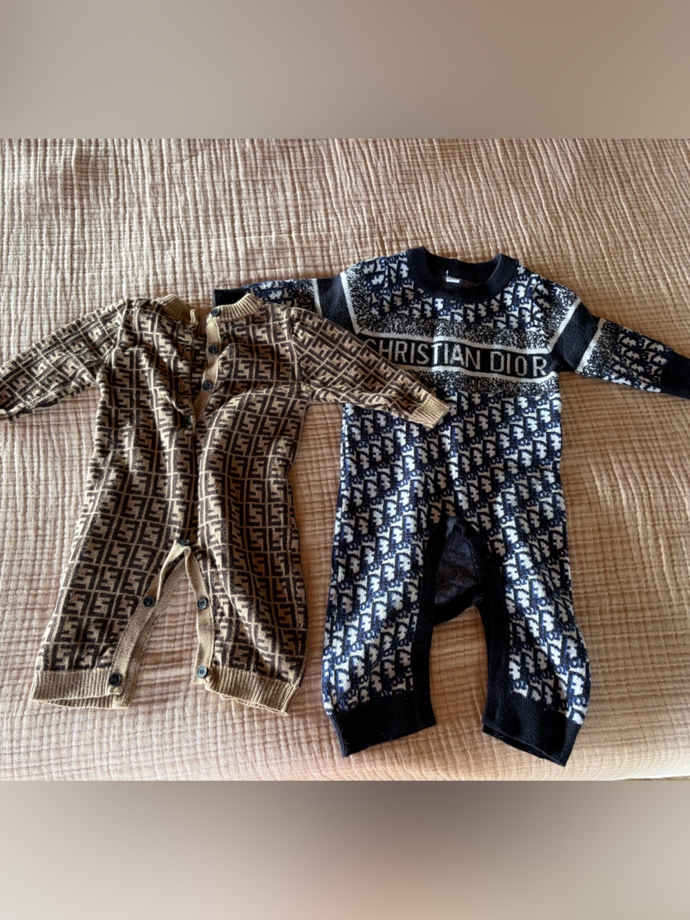 Dior Navy and White Monogram Knit Baby Onesie & Fendi Onesie